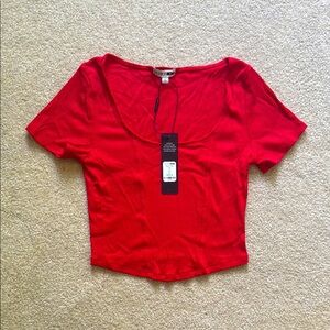 Fashion Nova Red Fitted Crop T-Shirt Short Sleeve